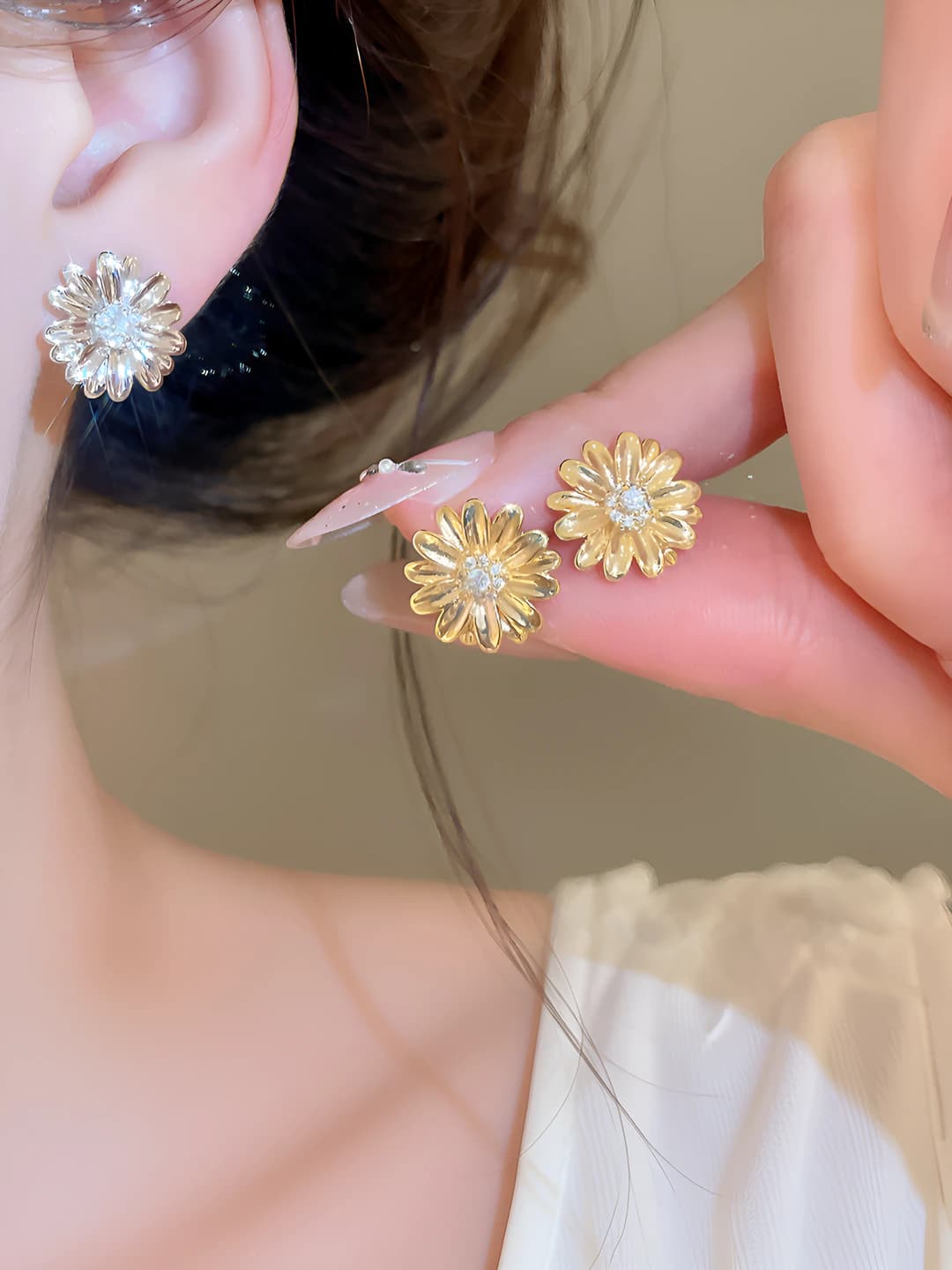 Женские серьги-гвоздики в форме цветов, с покрытием 18k, стальной штифт, циркон, ретро стиль, универсальный