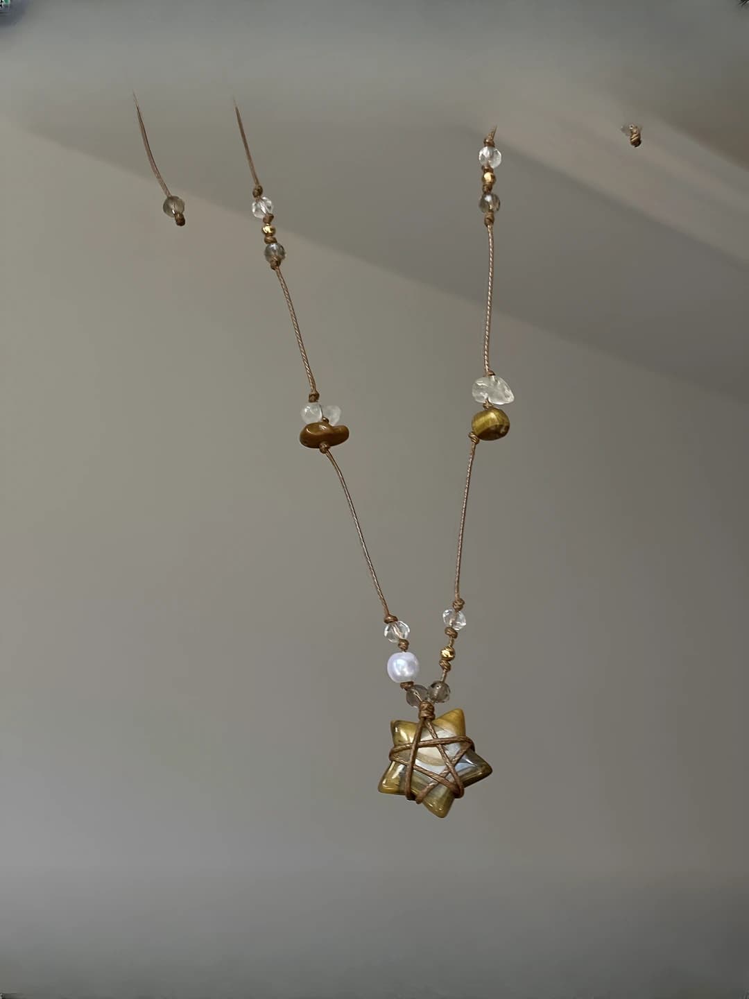 Women's long adjustable beaded star pendant necklace, retro style, autumn-winter