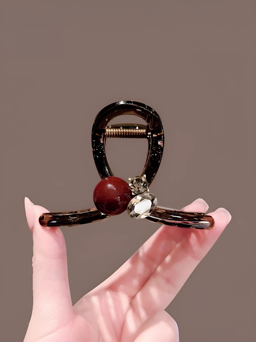 Women's hair clips and combs: retro style, red color, rhinestones and faux pearls, handmade, 2026 model