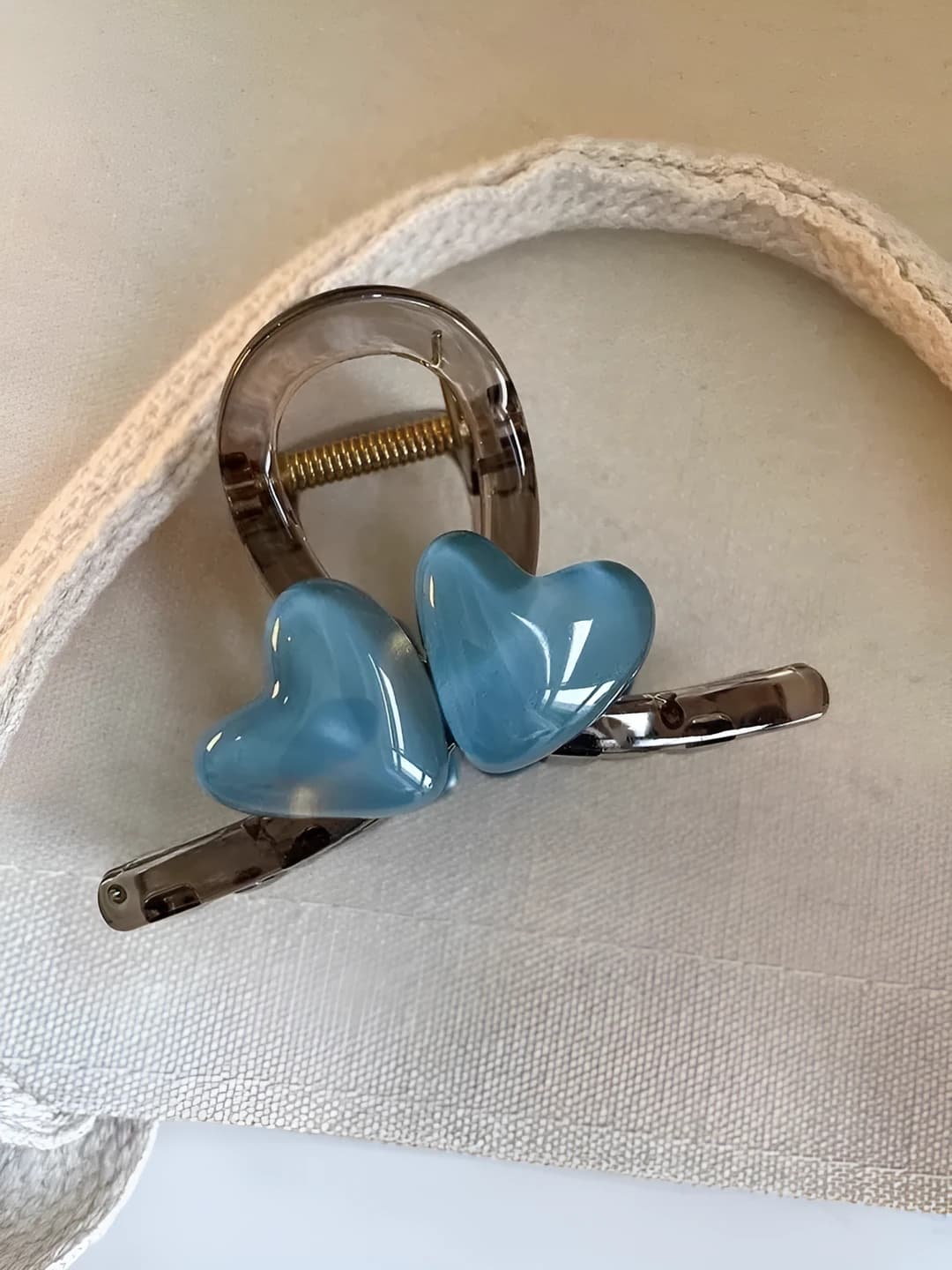 Double heart small clip # Blue - 8 cm