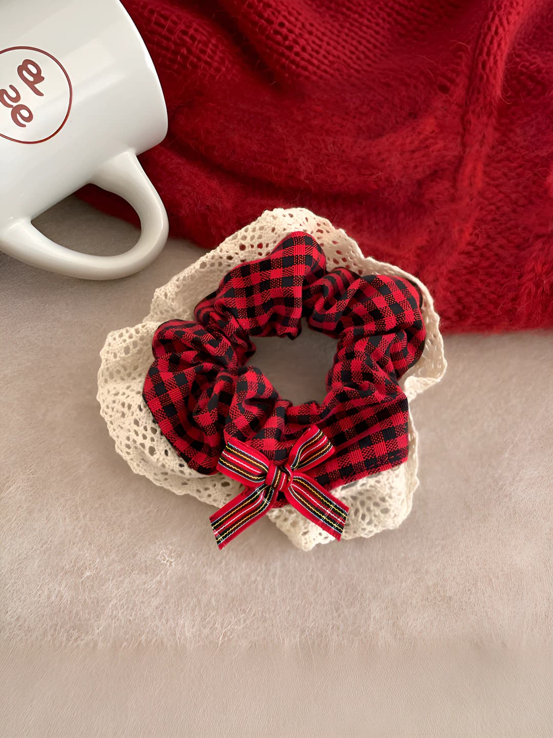 Red plaid, lace edge