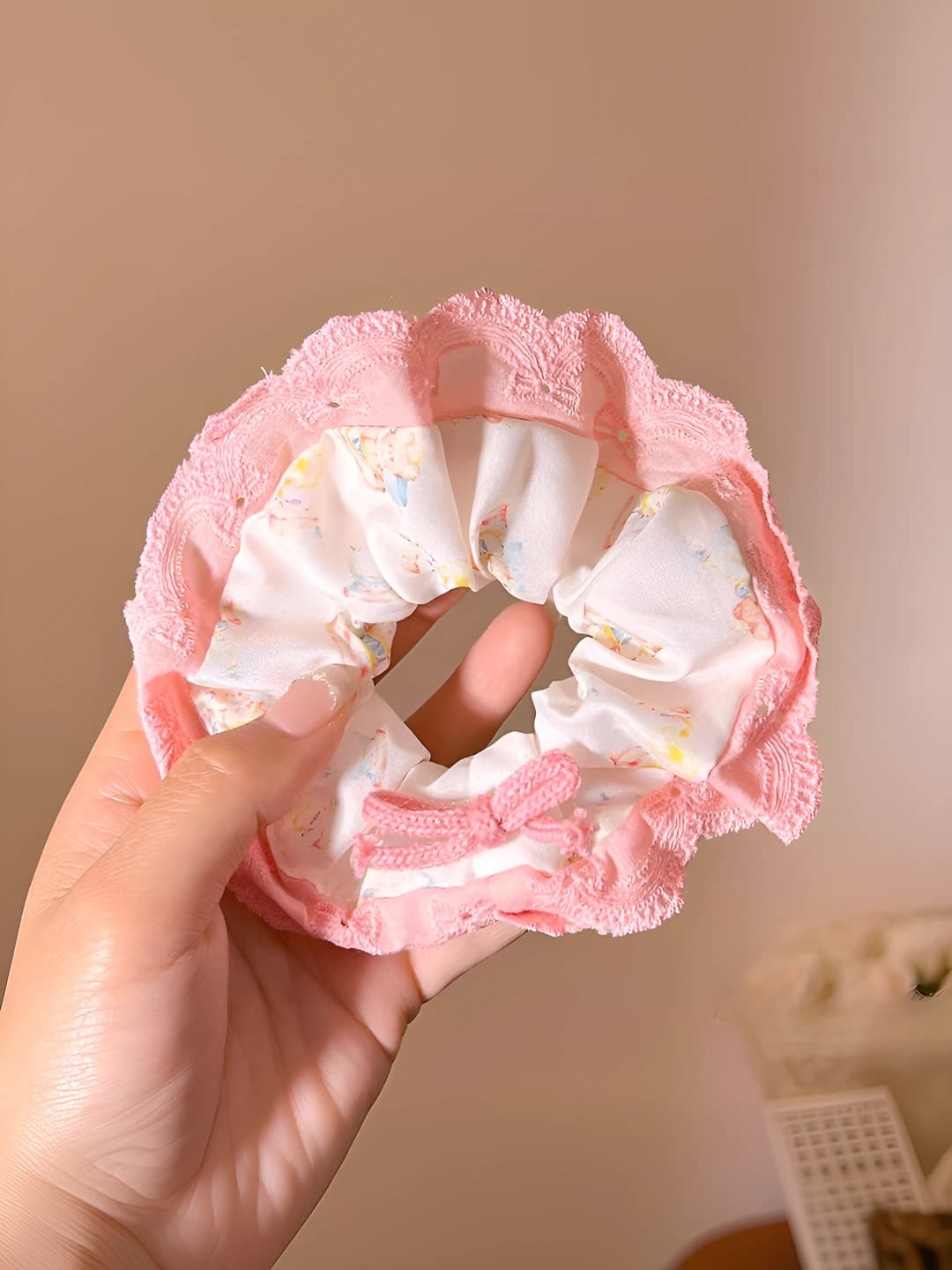 1# Bow scrunchie, pink, 10 cm