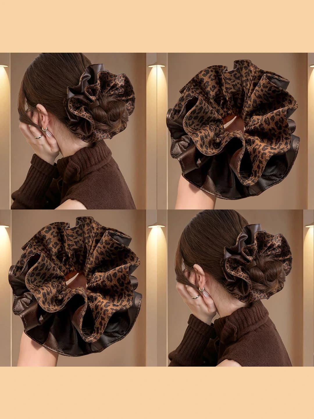 Women's coffee leopard print stretch hair tie, 2026, old money style, high elasticity