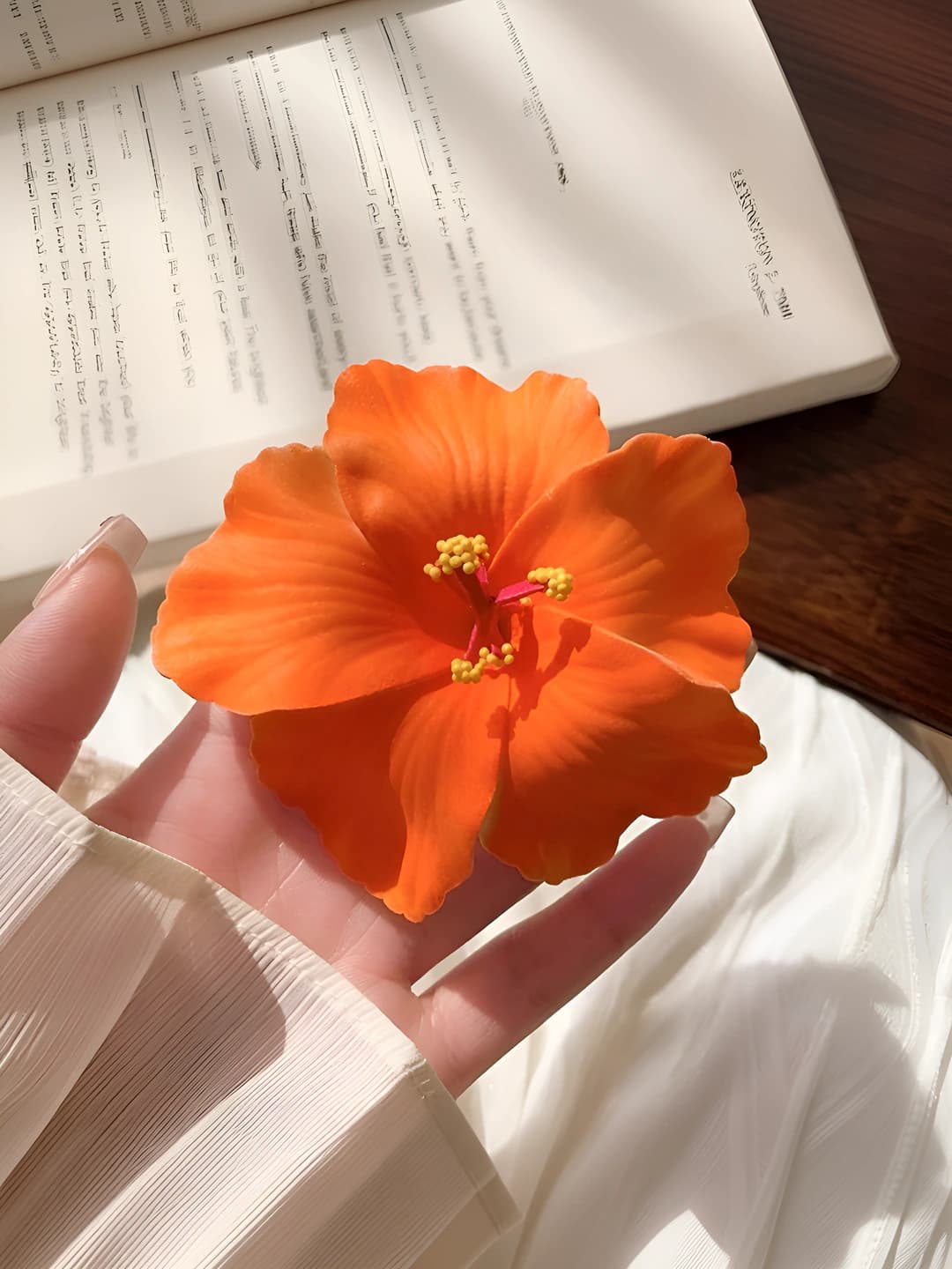 5# Orange plumeria hair clip ~10 cm