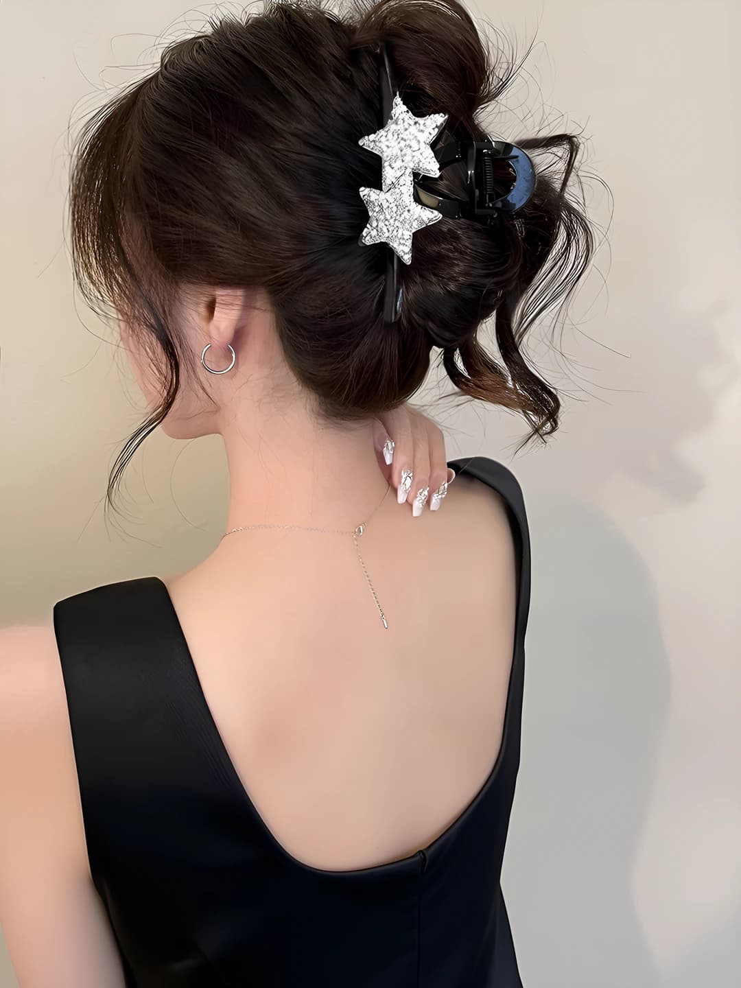 Silver double star large clip, 8cm
