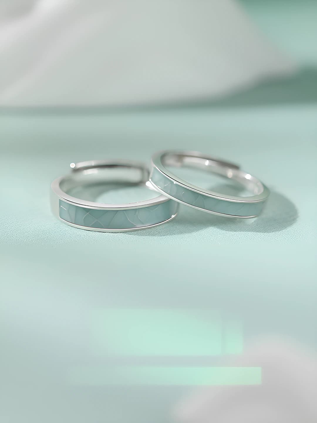 Women's adjustable couple rings made of white copper, geometric design element, sweet style