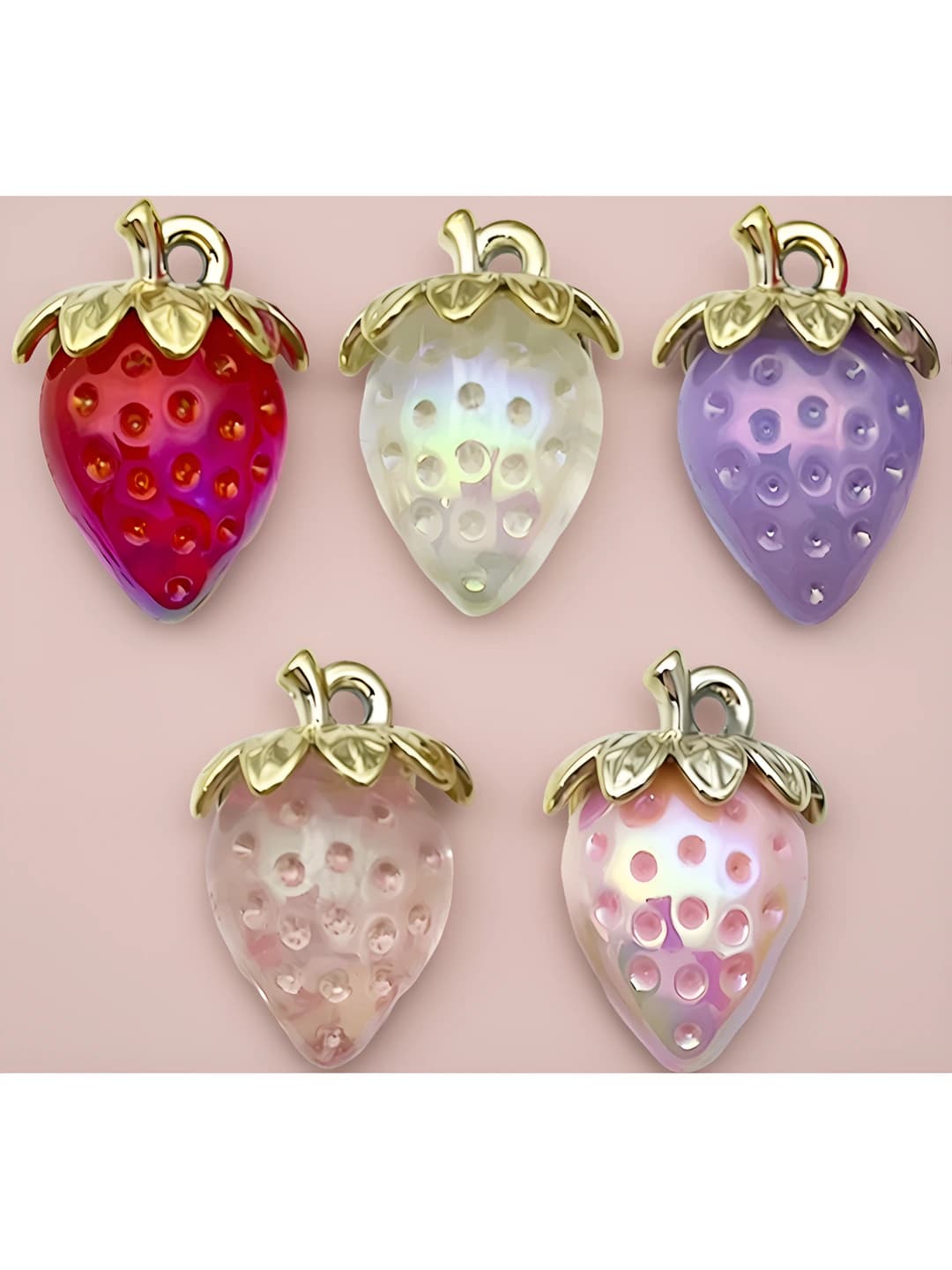 5 pc mixed resin acrylic large strawberries 5 variants