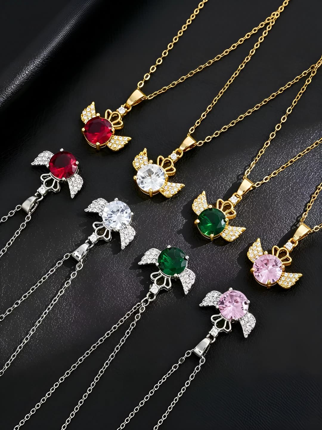 Women's pendant necklace in titanium steel with 18K gold plating, geometric zirconia drop, O-link chain, 41-50 cm