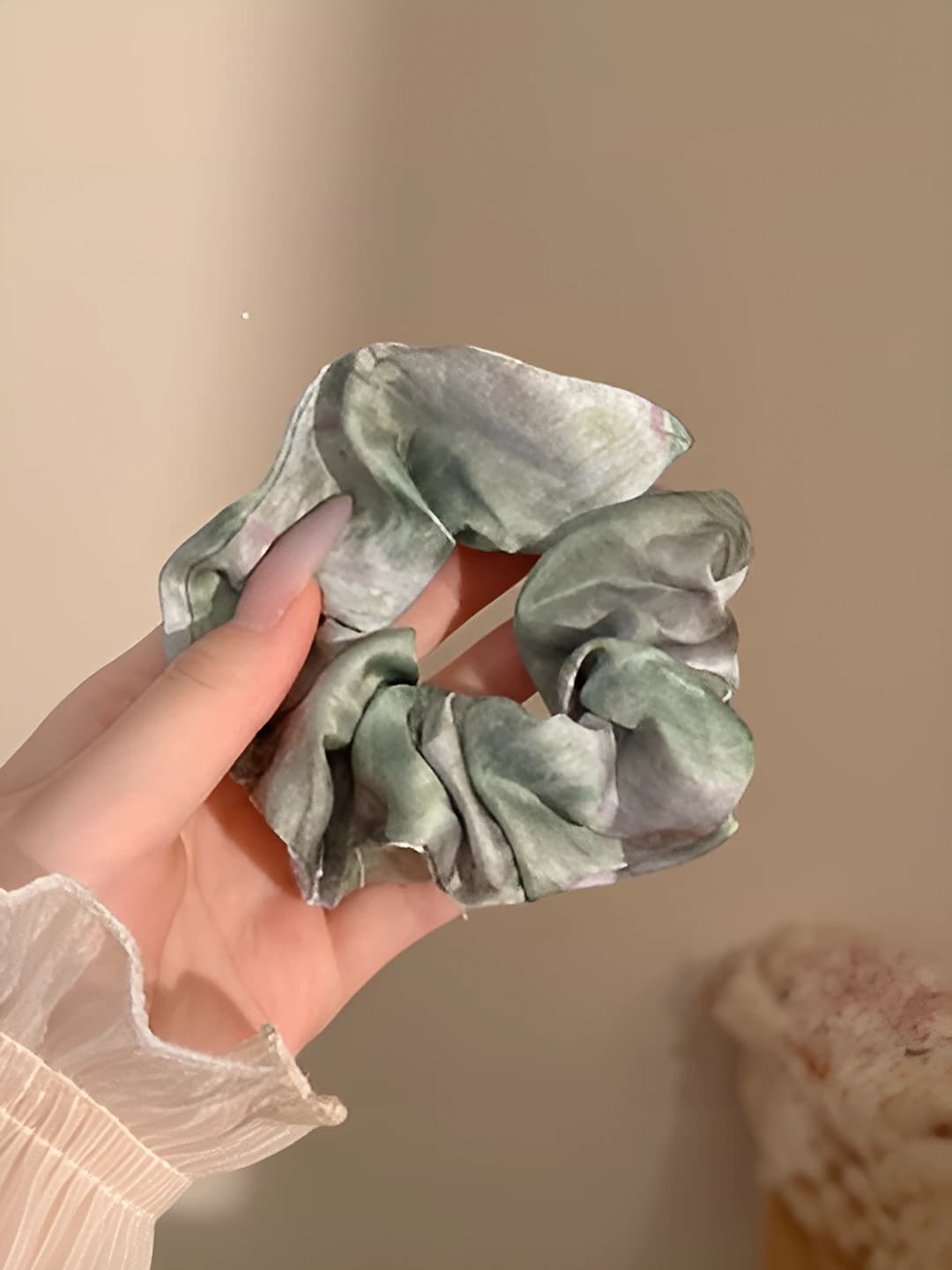 Tie-dye, satin, green, 12 cm