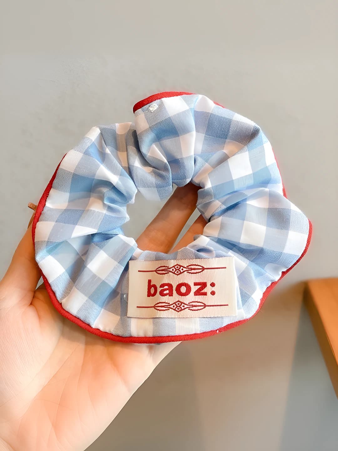 Blue plaid scrunchie ~14 cm