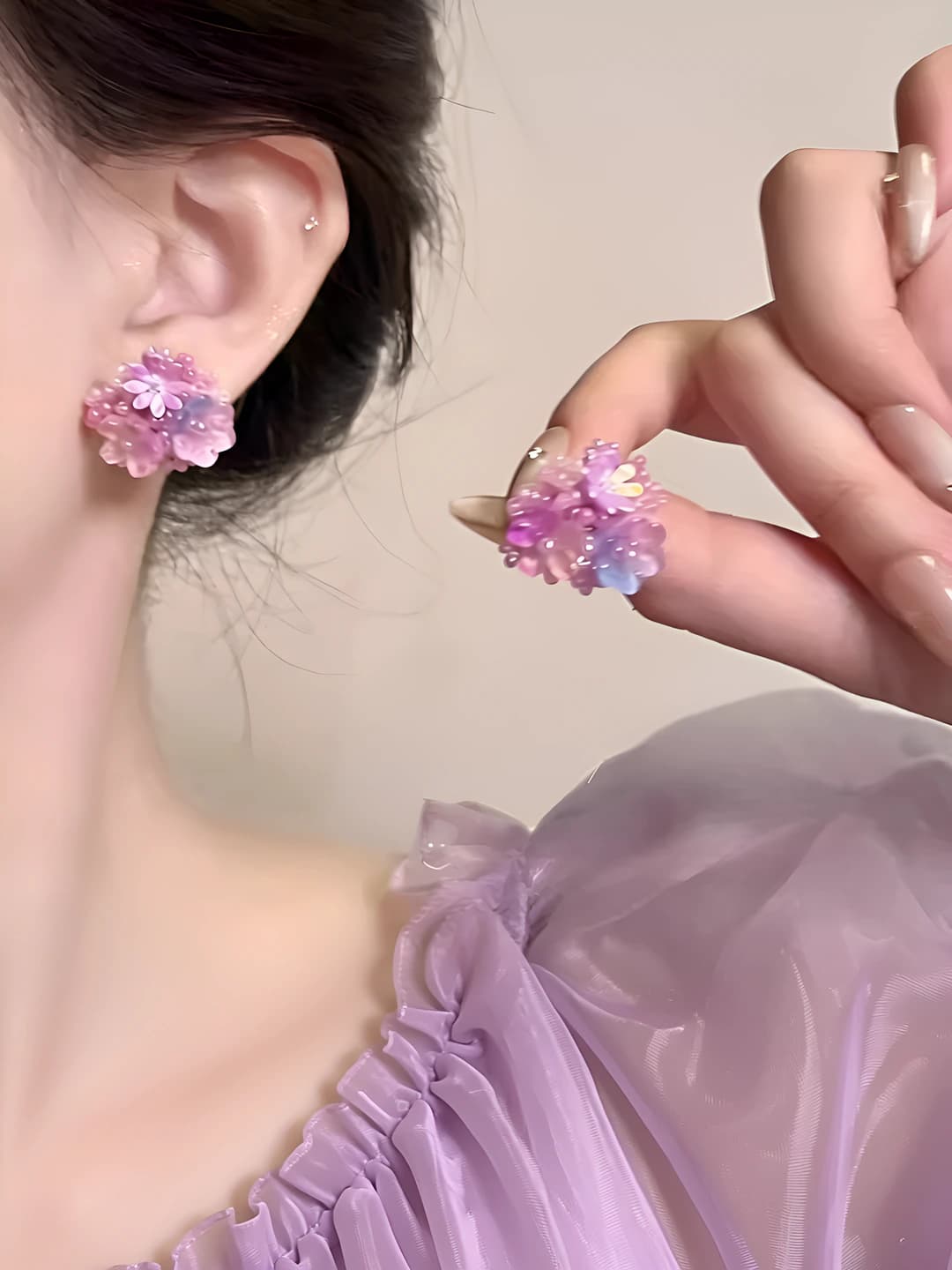 Фиолетовые цветы серьги