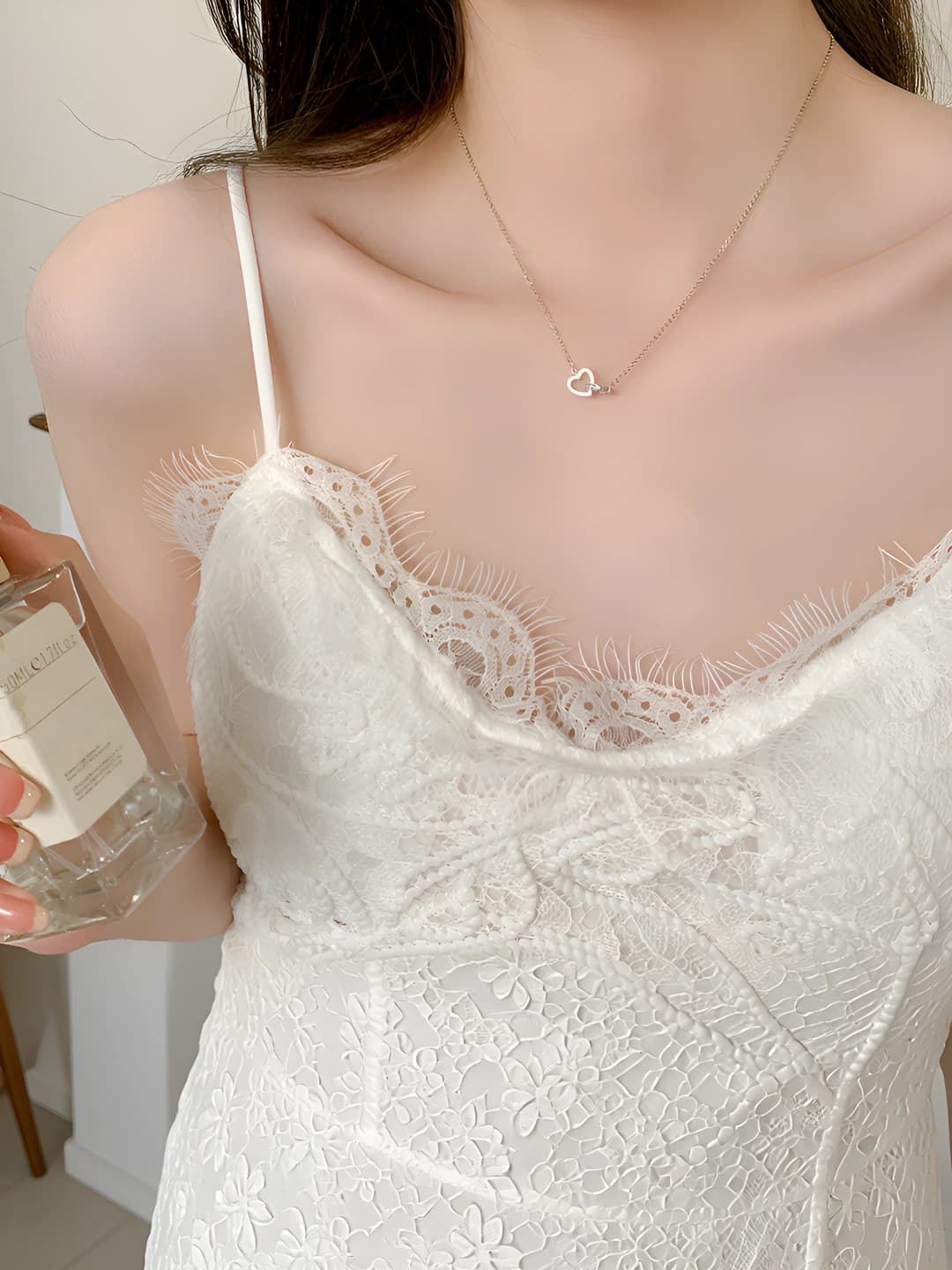Женская цепочка на шею в форме сердца из титановой стали, звено O-образное, с инкрустацией драгоценными камнями, в японско-корейском стиле