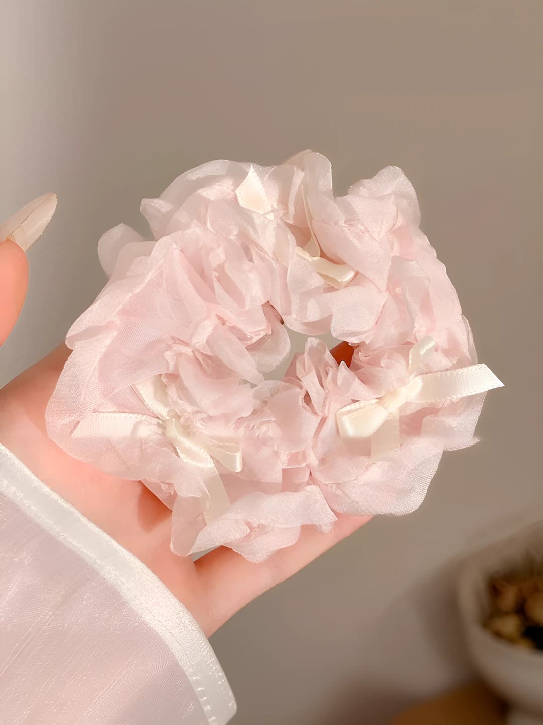 Cream white, bow, pink