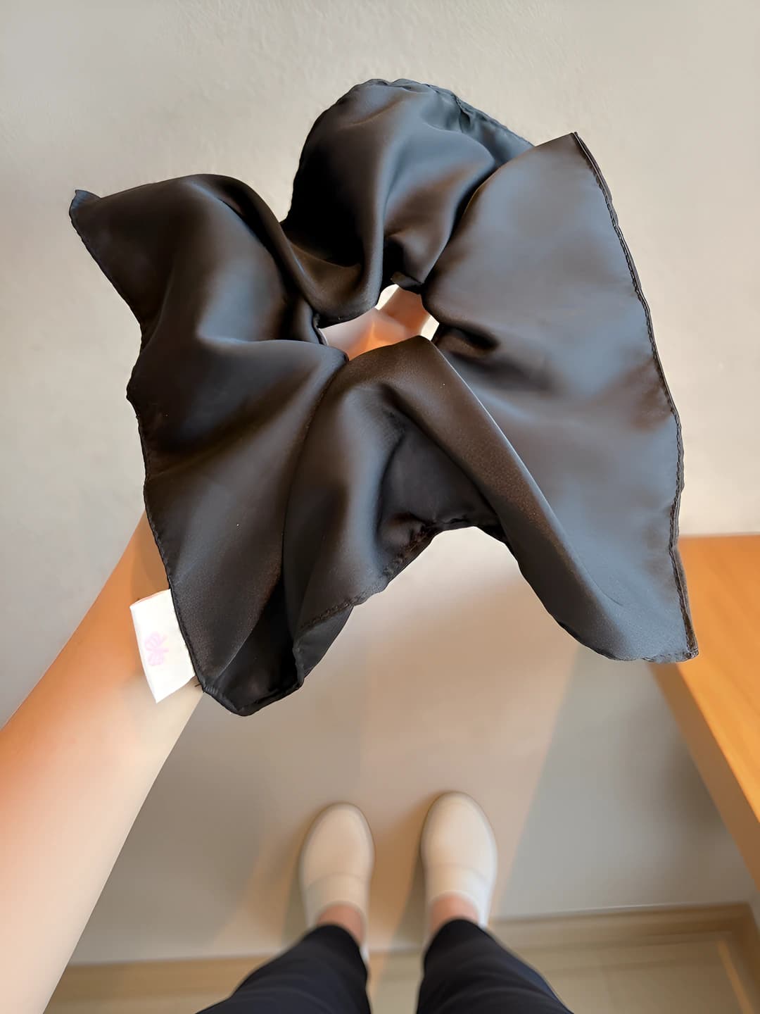 Black satin square scrunchie