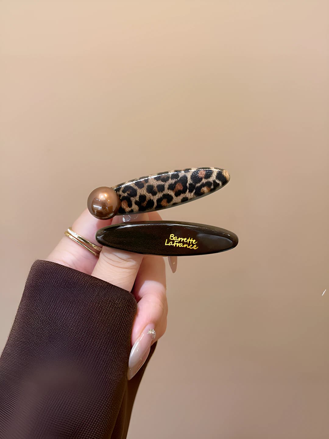 Leopard hair clip - pair (long oval)