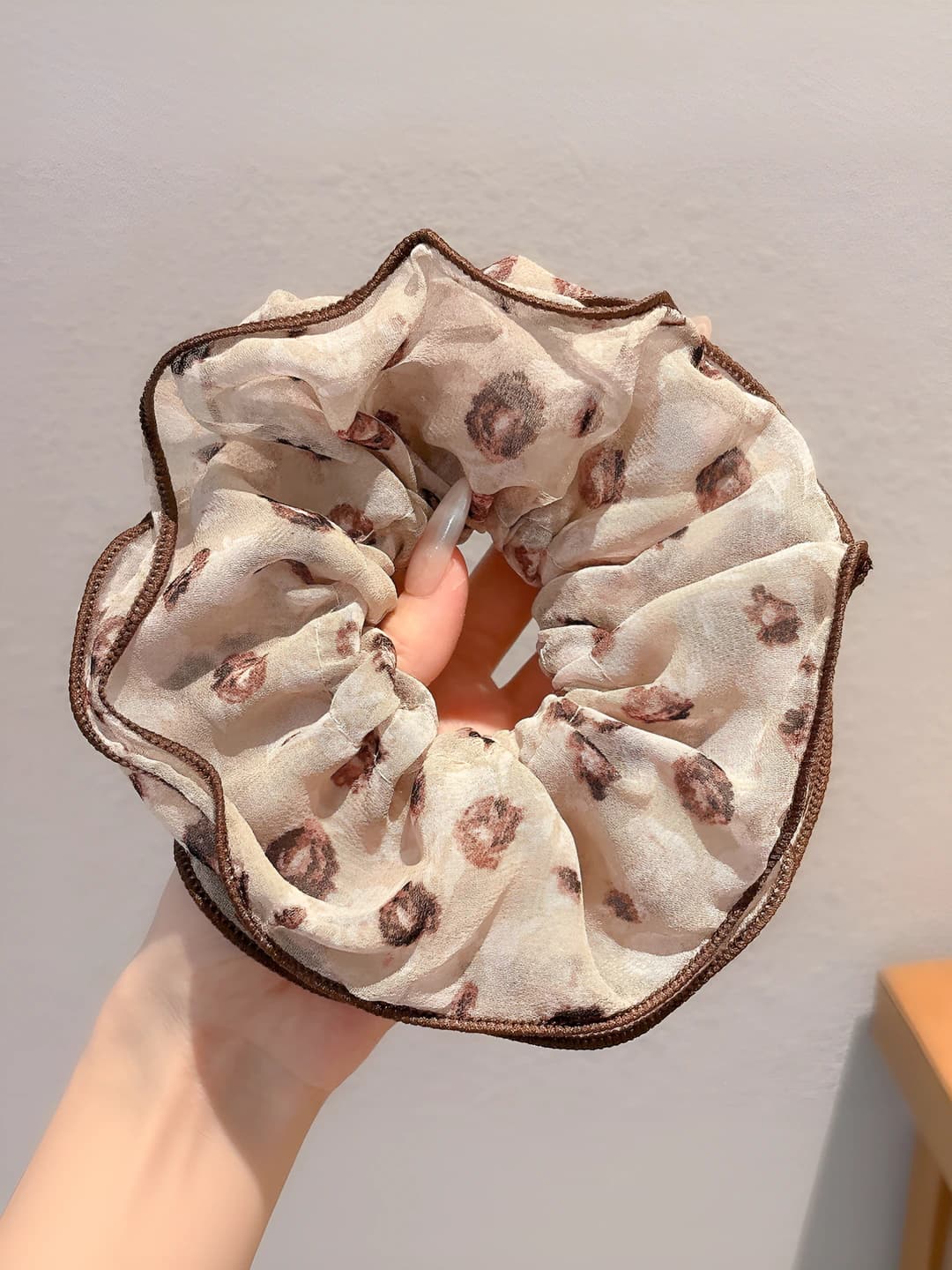 Coffee ruffled hair tie