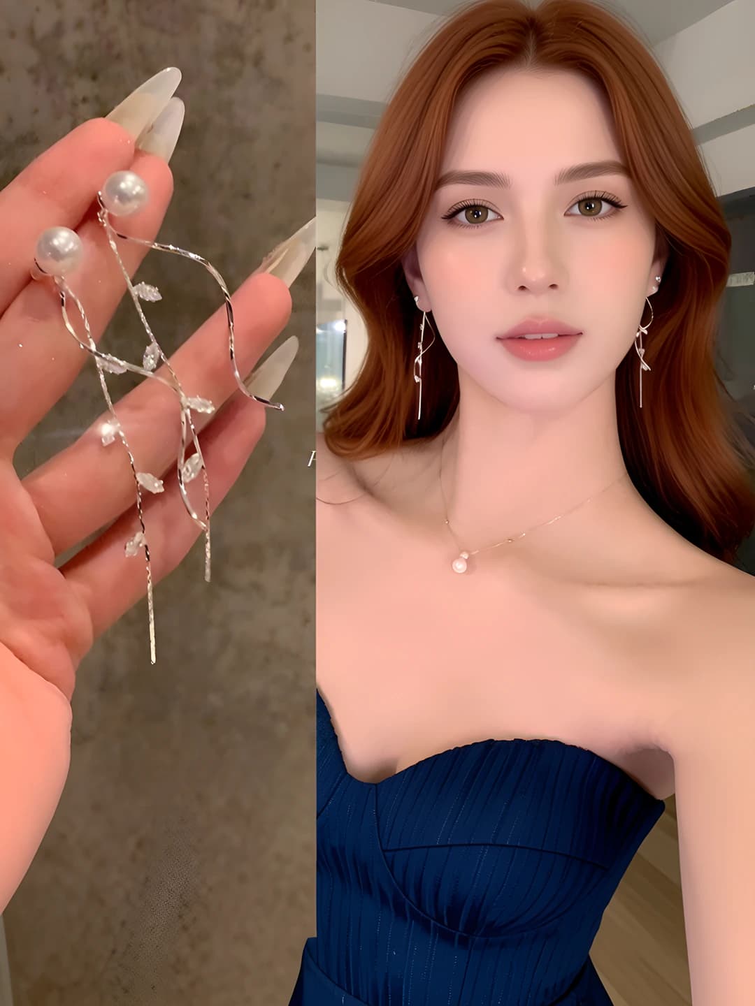 1# Long pearl tassel earrings