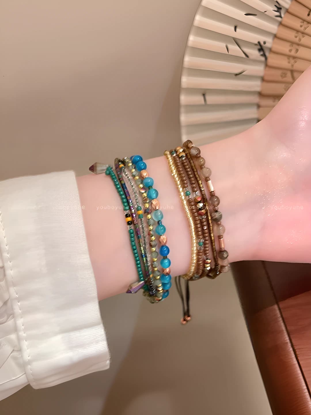 Women's boho beaded bracelet, multi-layered, retro and new Chinese style, ethnic design element