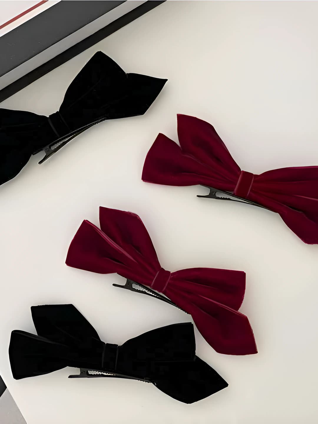 Women's hair clips and combs with red velvet bow, handmade, for bride