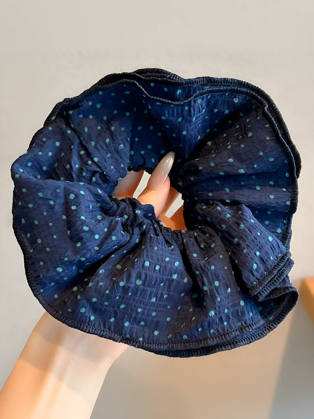 1# Dark blue polka dot hair tie 18 cm