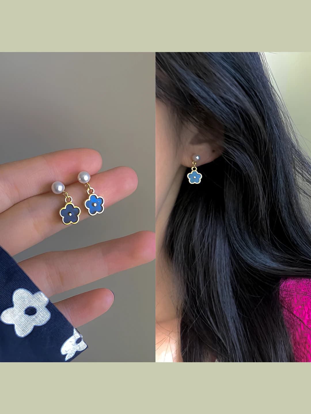 Women's retro style Klein blue mini flower stud earrings