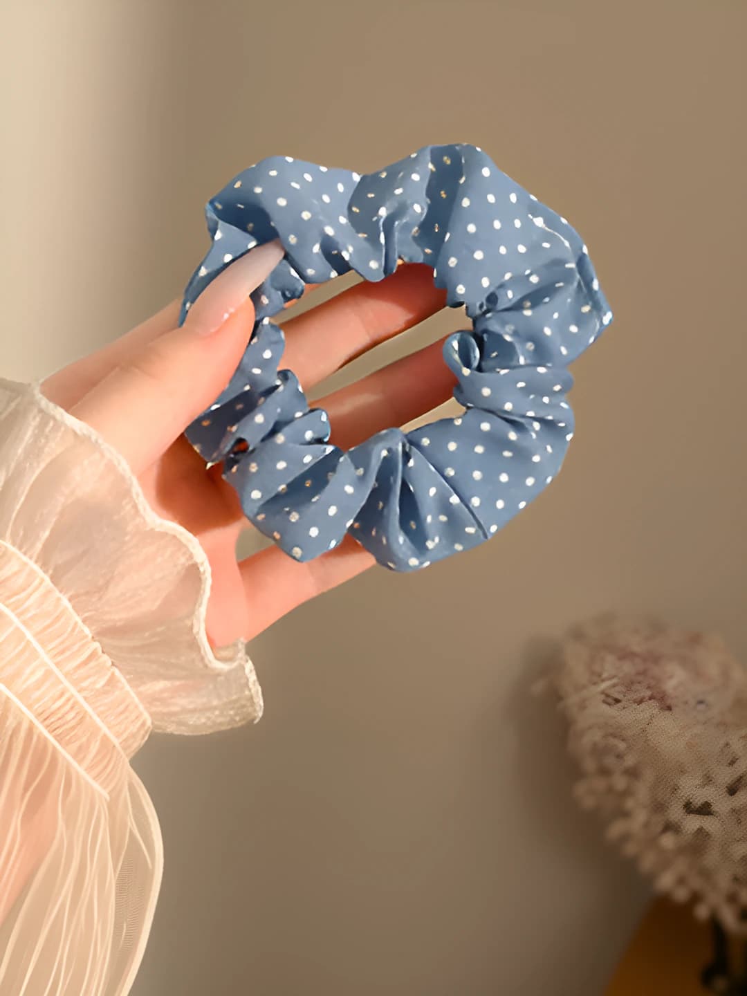 2# Blue with white polka dots