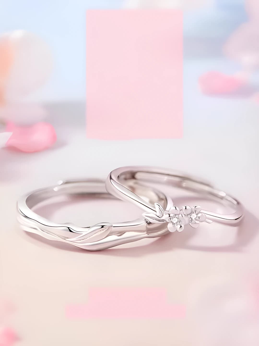 Women's couple rings (pair) 2026, copper and zircon, floral design, fresh and sweet style