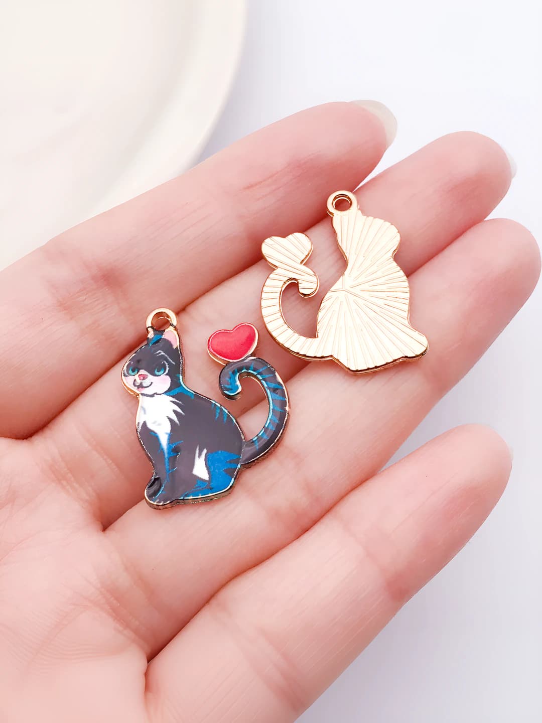 1 шт Синий с чёрным принт кот с сердцем 24x18mm-1.6g-19291