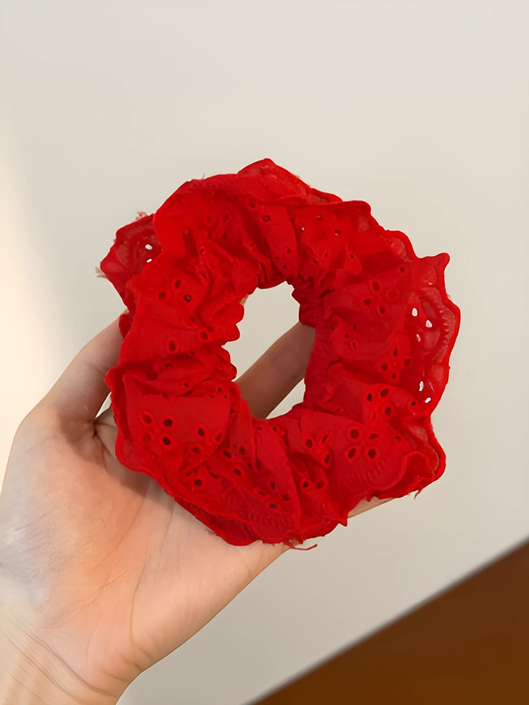Red, double layer, lace cutout