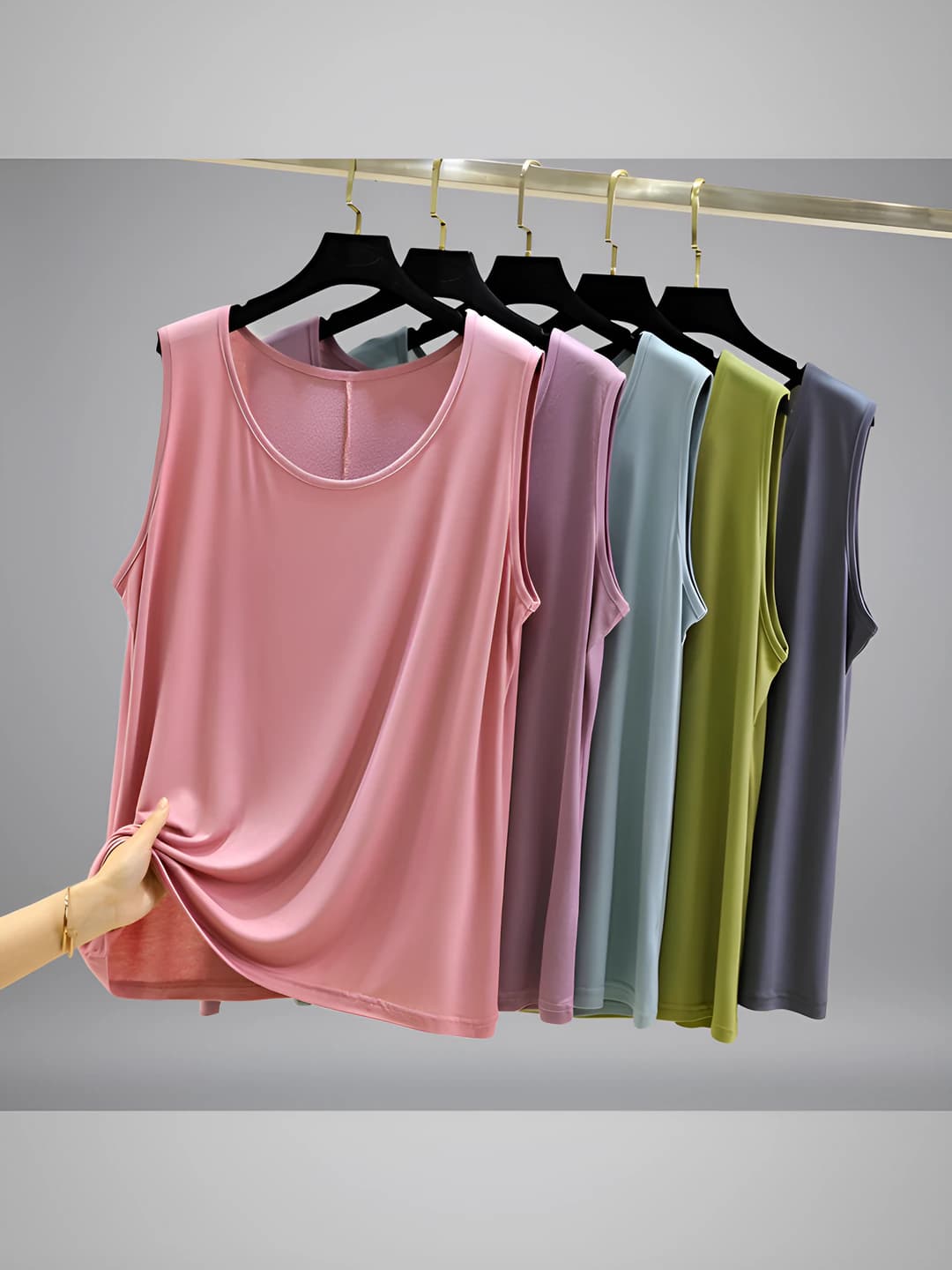 Ayollar uchun yozgi yupqa modal mayka, bo'sh (oversize) kesim, bir rangli, yengsiz, katta o'lcham, elastik, 90-95% modal tola