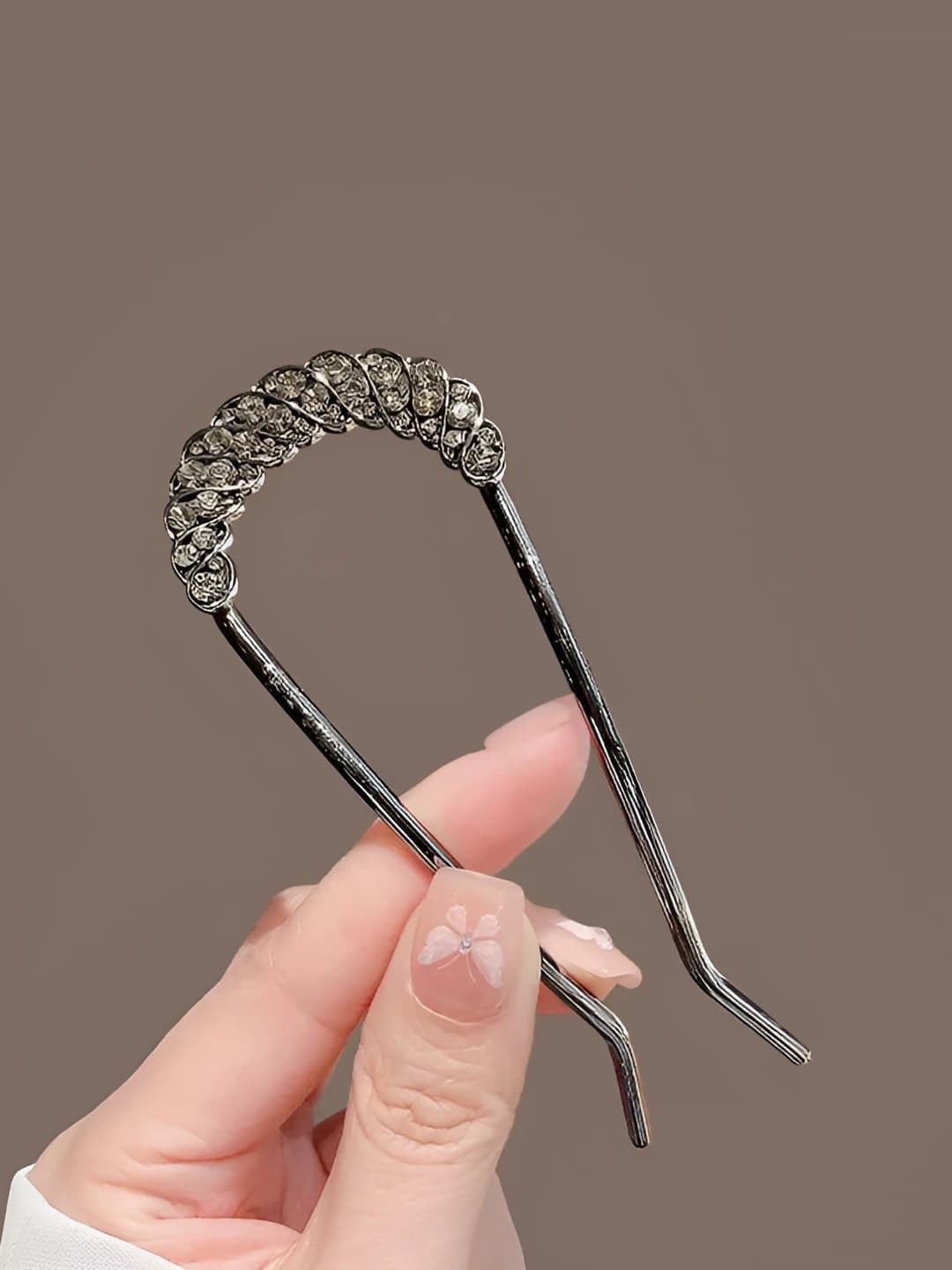 Black U-shape rhinestone hairpin