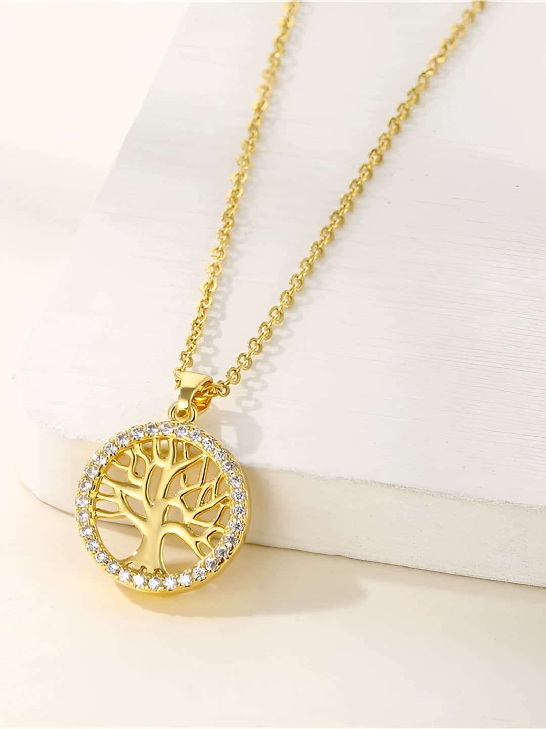 Women's necklace with tree of life pendant in titanium steel with zirconia