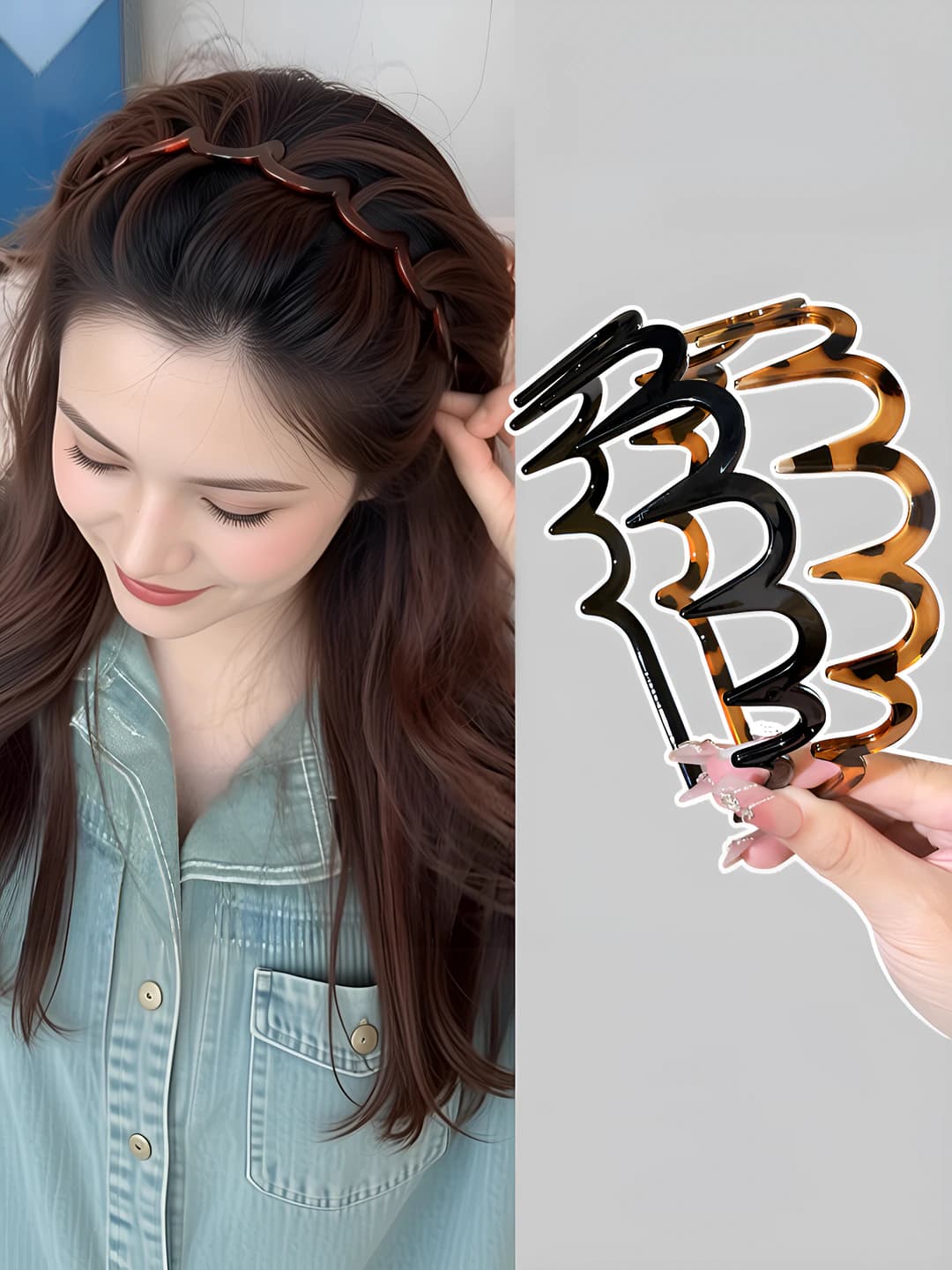 Women's wavy hair clip headband, non-slip, resin, leopard print