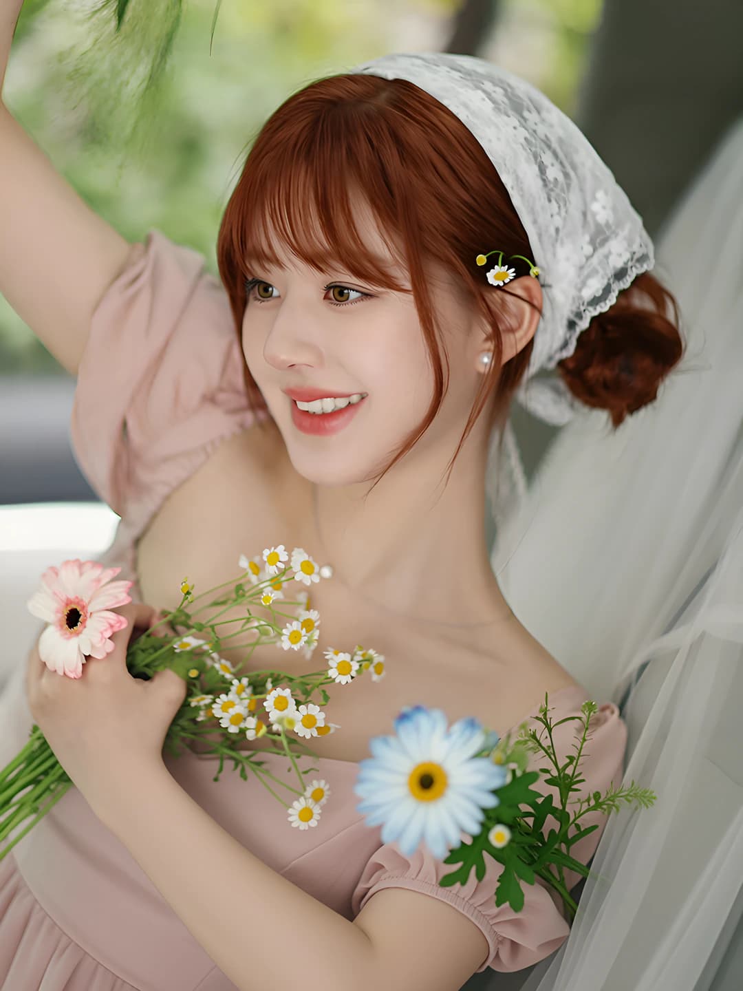 Floral lace triangle scarf 145 cm