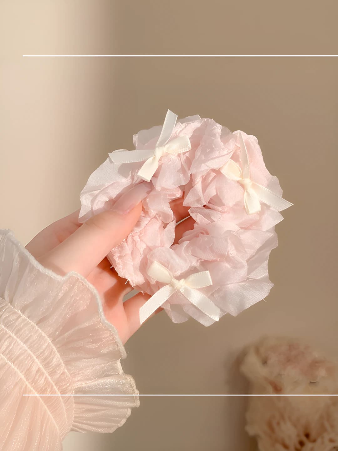 3# Creamy white bow pink 10 cm