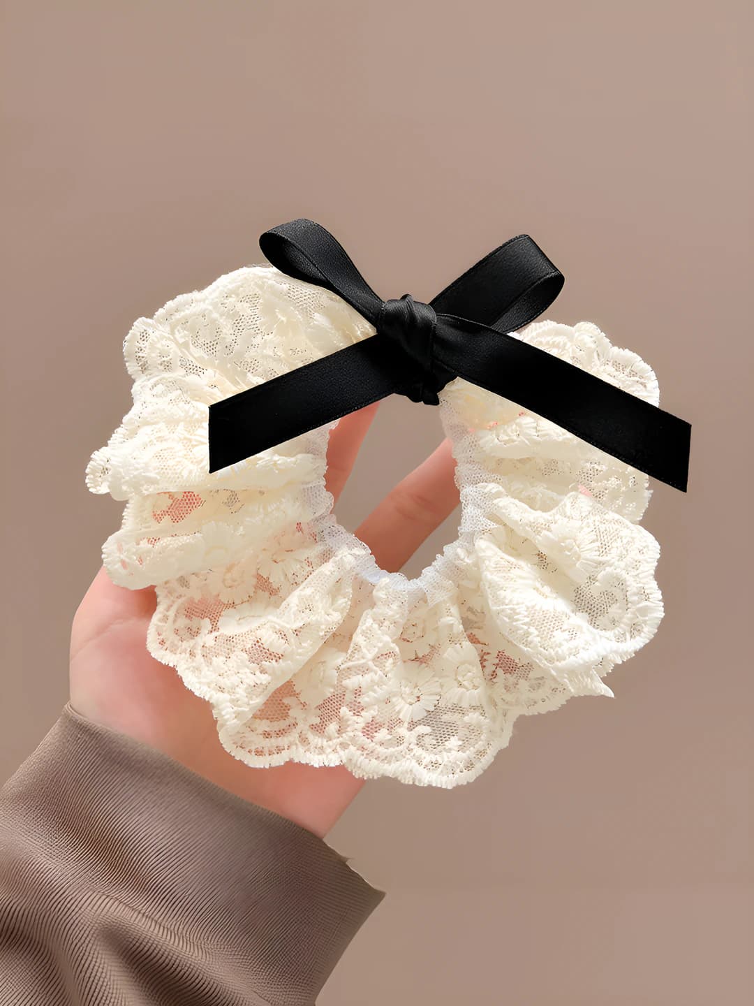 Black lace bow, 12 cm