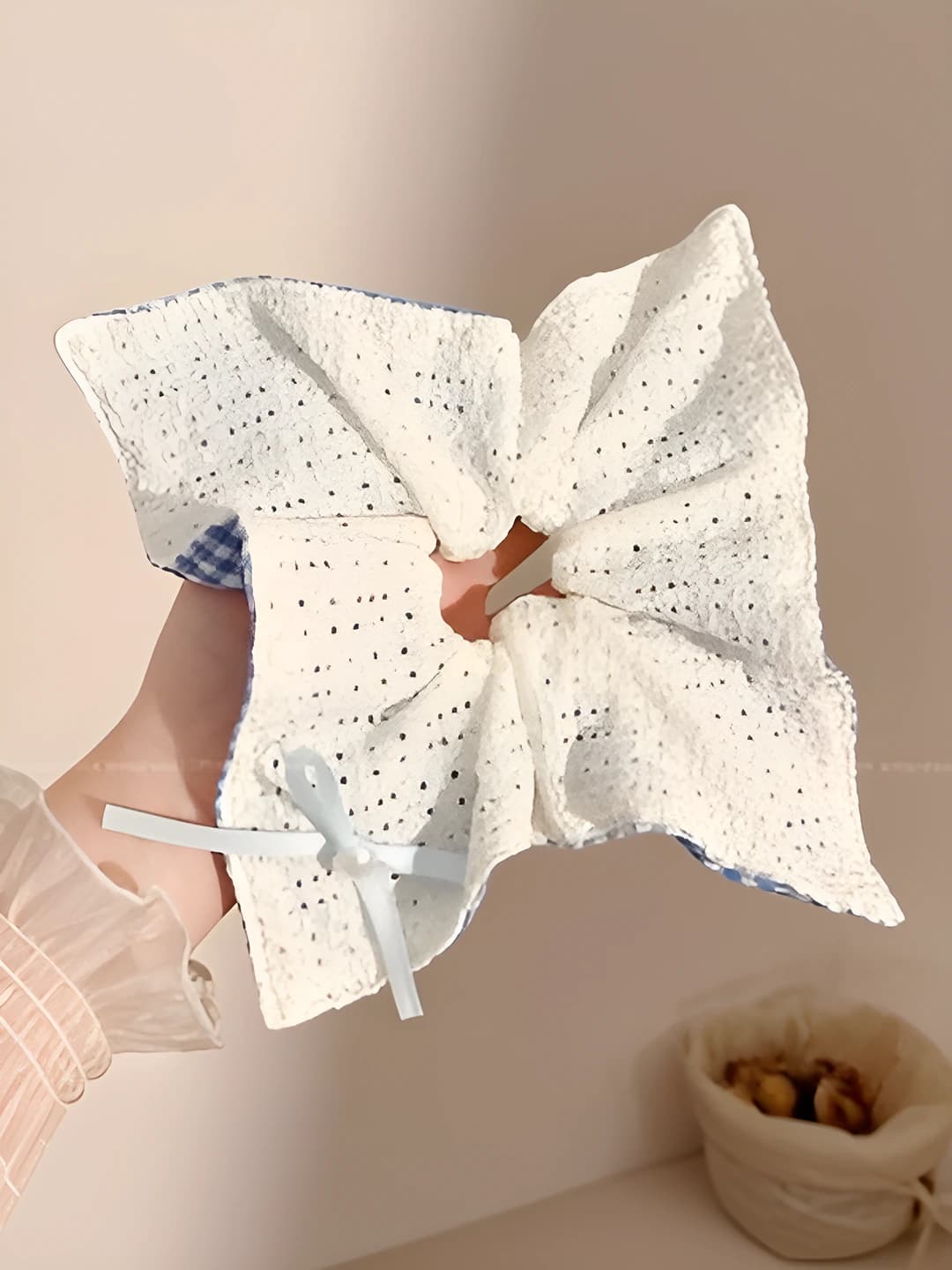 1# Blue plaid lace double-sided-square 24 cm