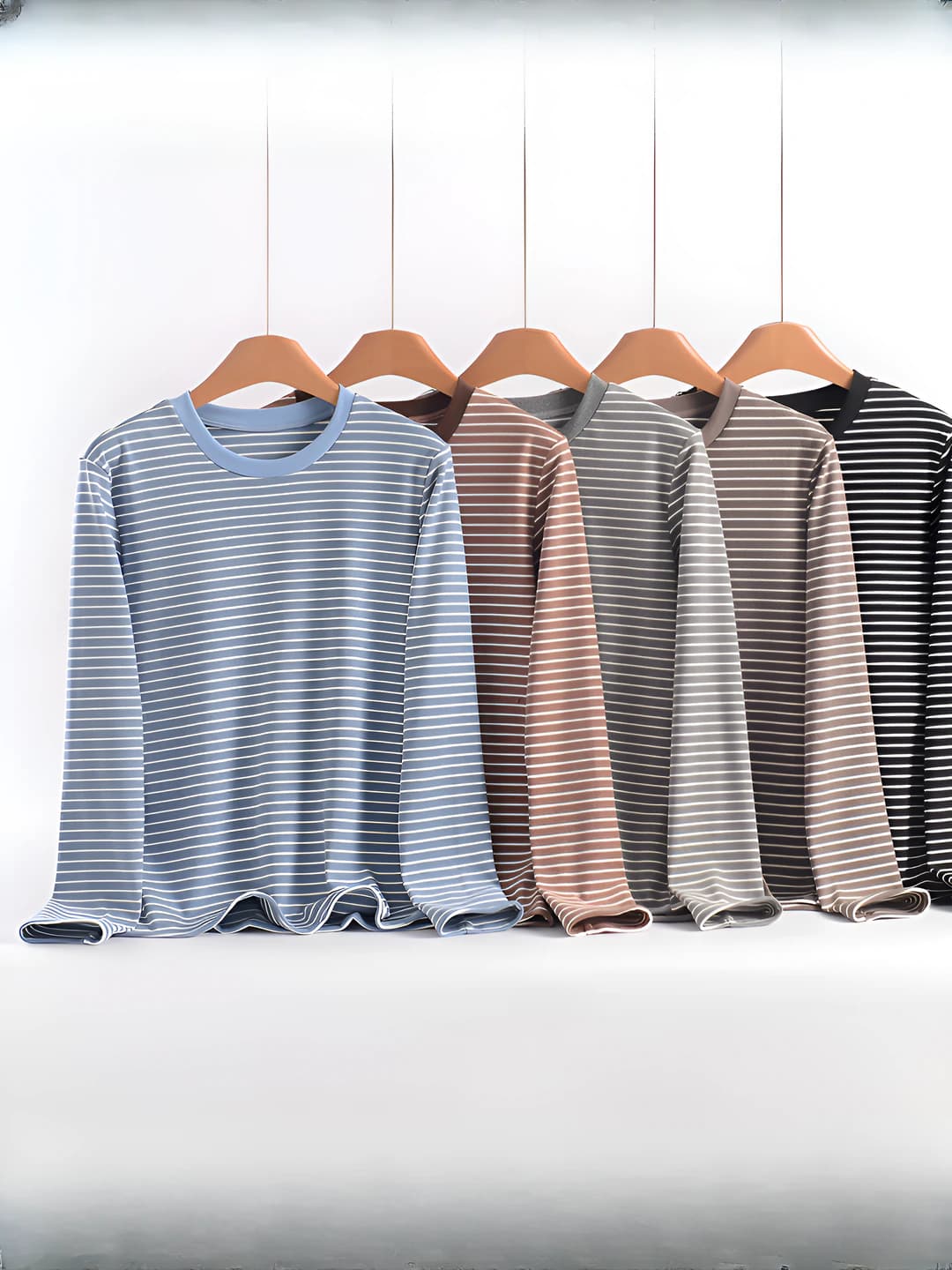 Women's 2026 autumn-winter fleece-lined striped long sleeve thermal underwear top