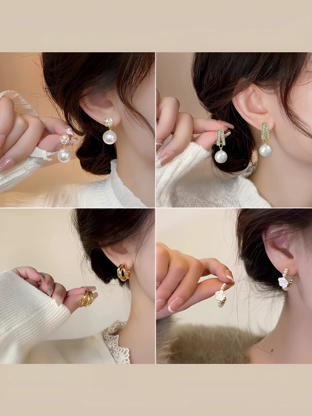 Women's light luxury pearl earrings, 2026, Korean style, geometric design element, C-shape and double ring