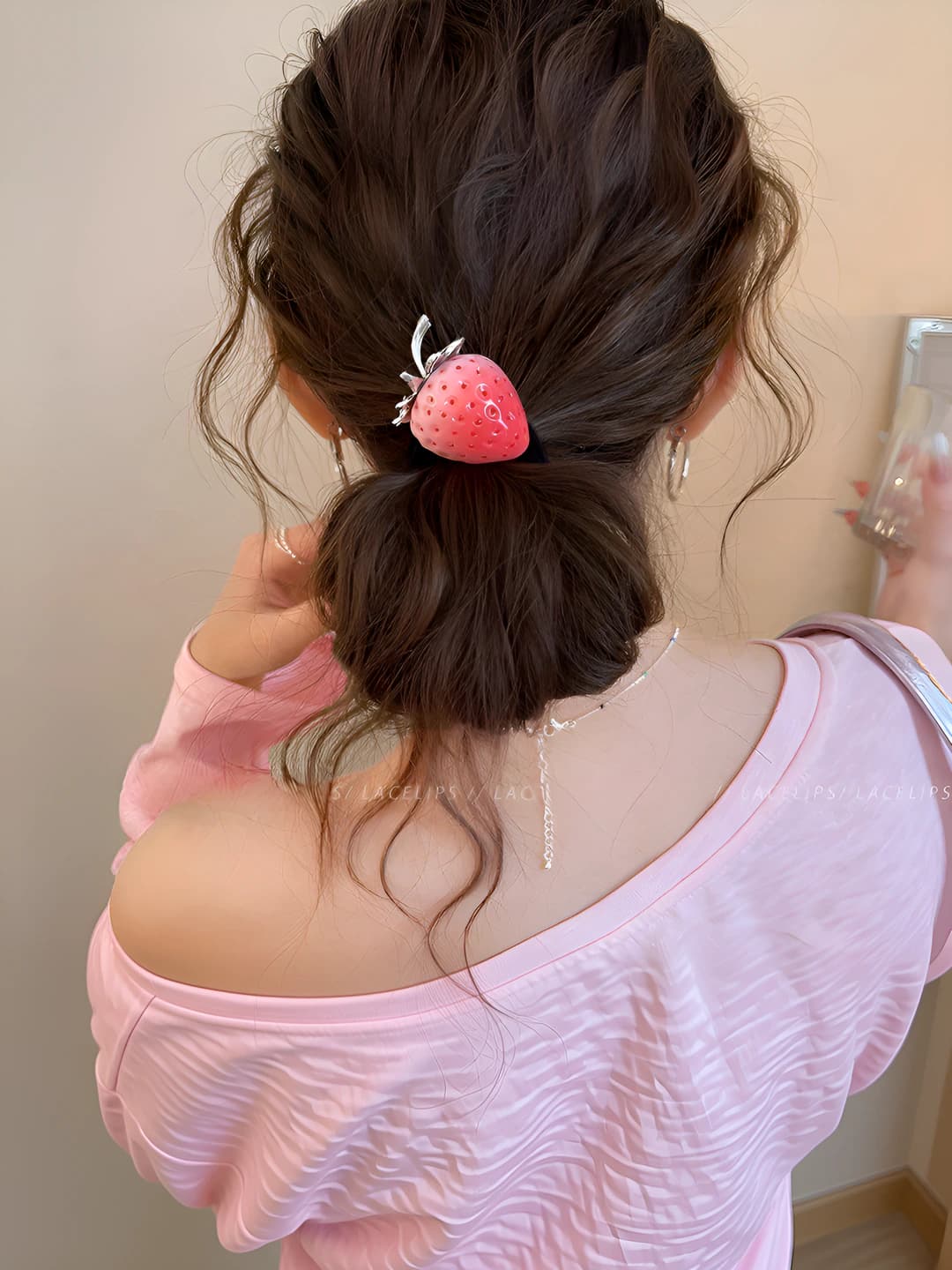 Pink strawberry, hair tie