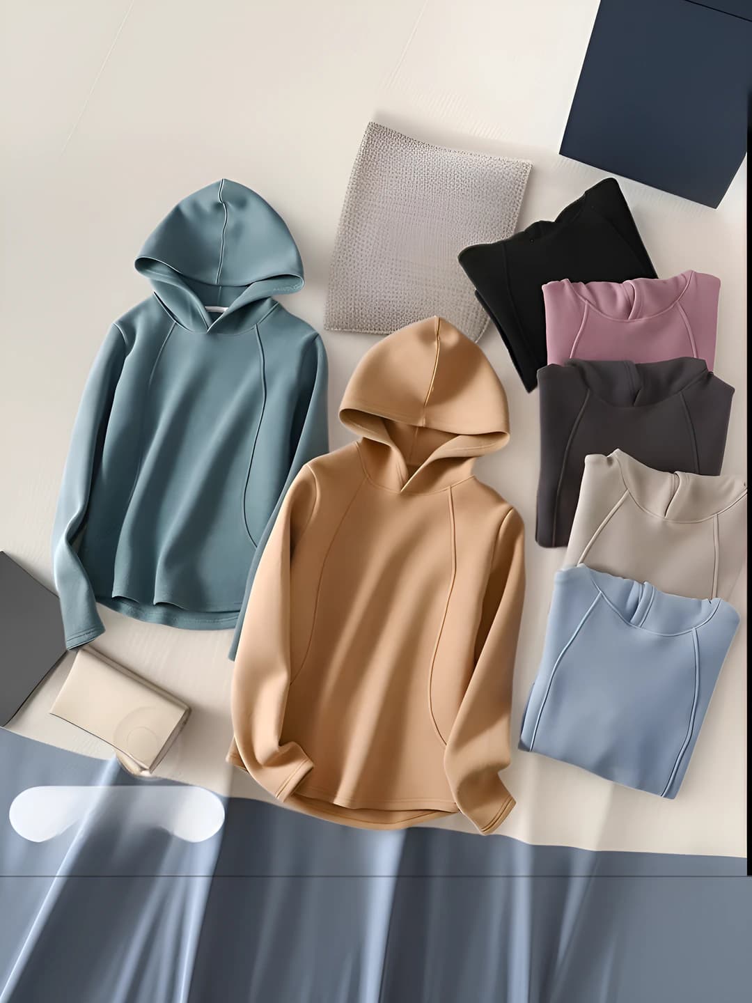 Women's thick fleece-lined hoodie, long sleeve, solid colour, warm and windproof sweatshirt for autumn-winter