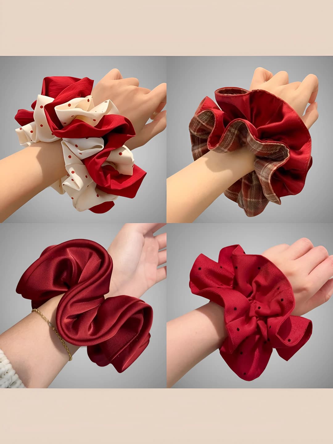Women's Korean style stretch hair scrunchie set (4-piece)