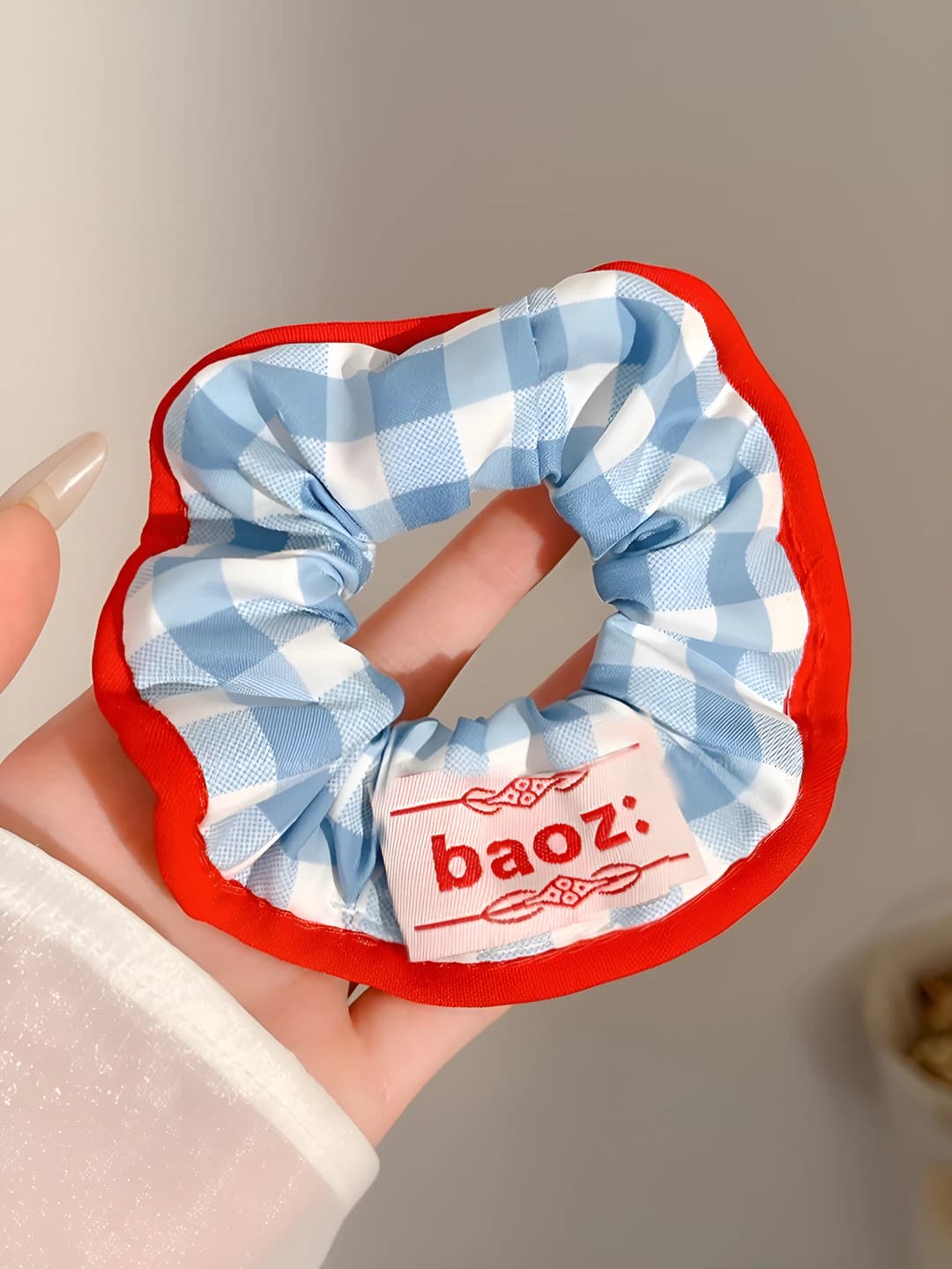 Blue plaid scrunchie ~12 cm