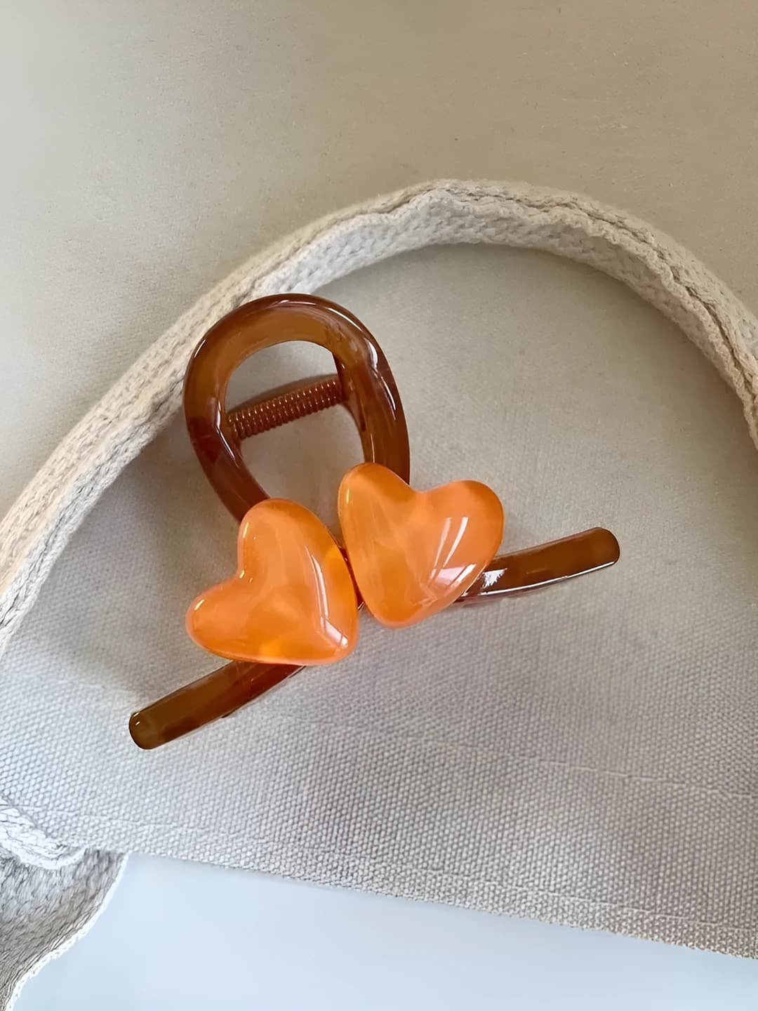 Double heart clip, orange, 8 cm