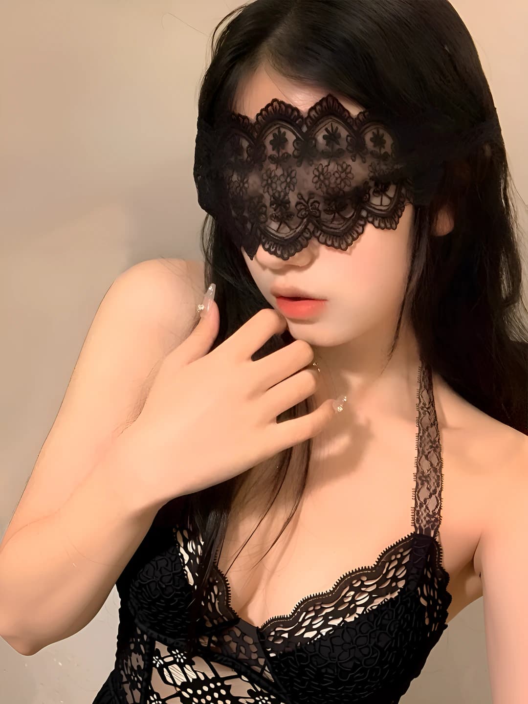 Women's lace decorative eye mask, black and white, sexy style