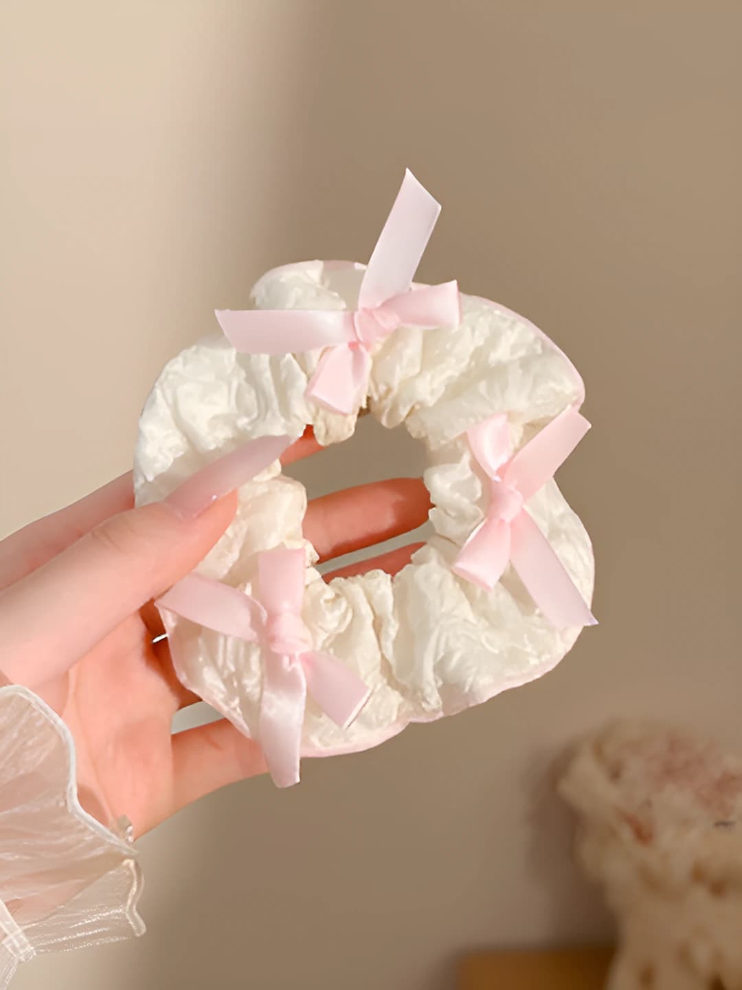 1# Ruffled pink bow 11 cm