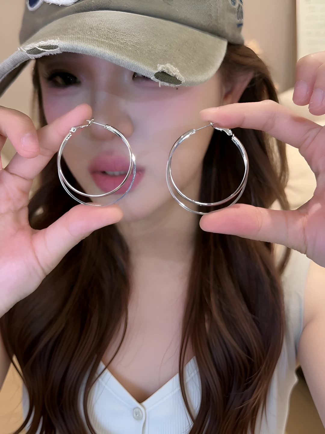 Silver double hoop 4cm