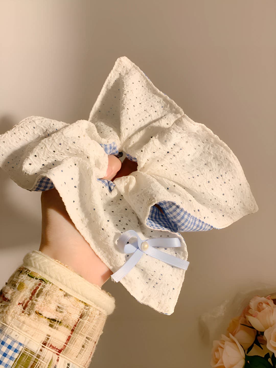 1# Blue plaid lace double-sided-square 24 cm