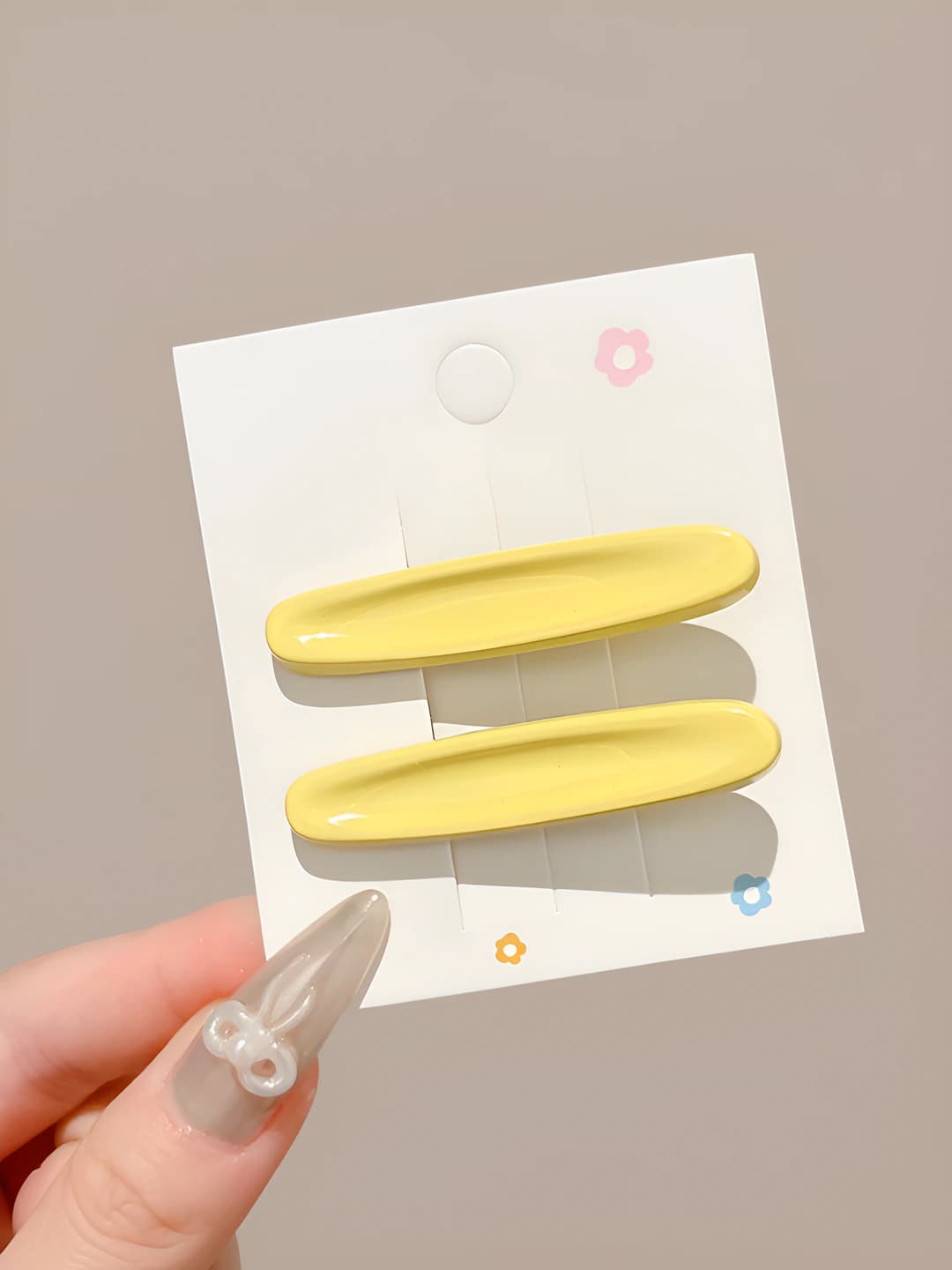 5# Color oval floral hair clip Yellow Pair ~5.2cm