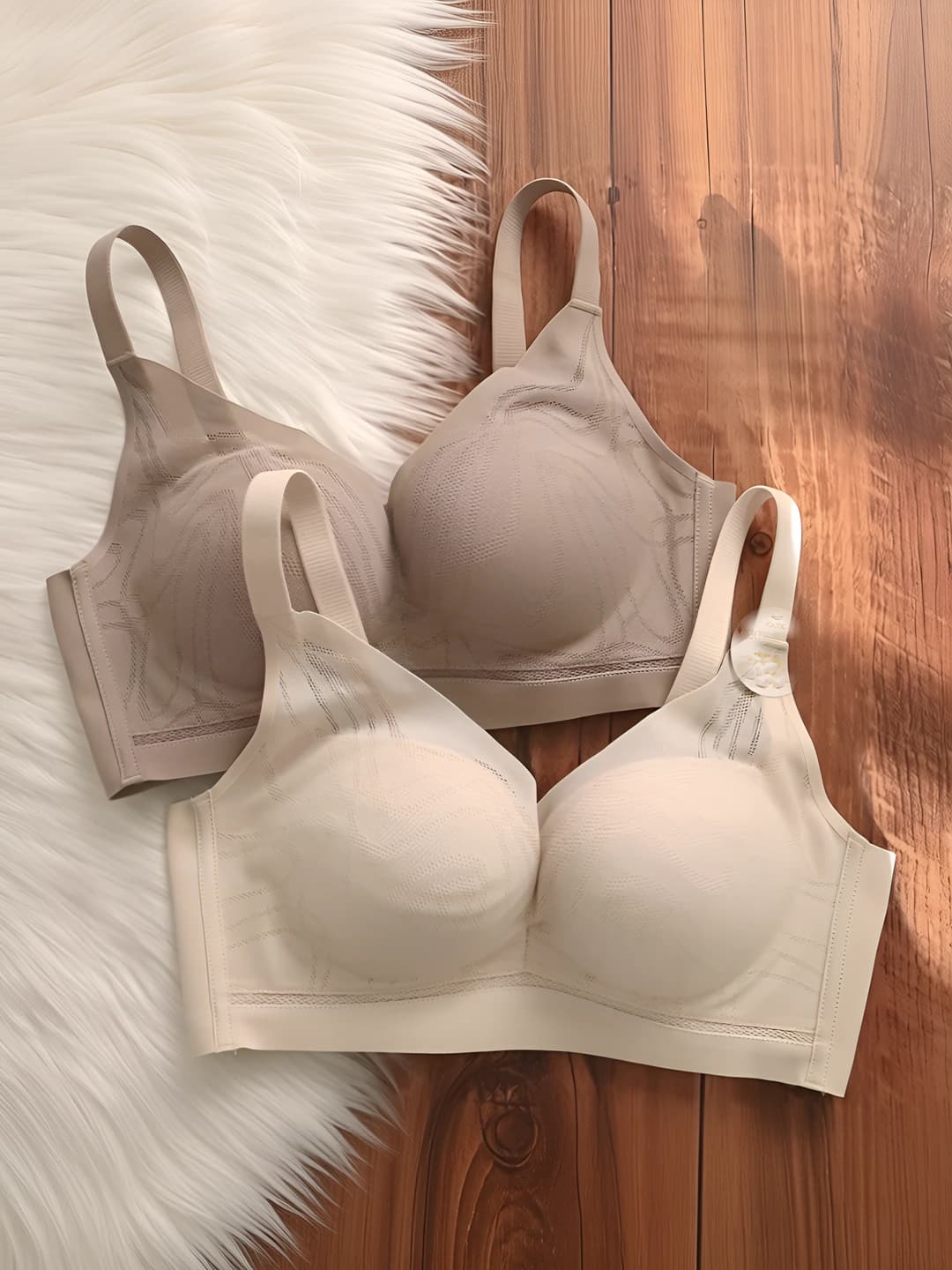 Women's bra made of mulberry silk and silk: seamless, breathable, soft support, wireless; features: gathering, side control, side breast correction and anti-sagging